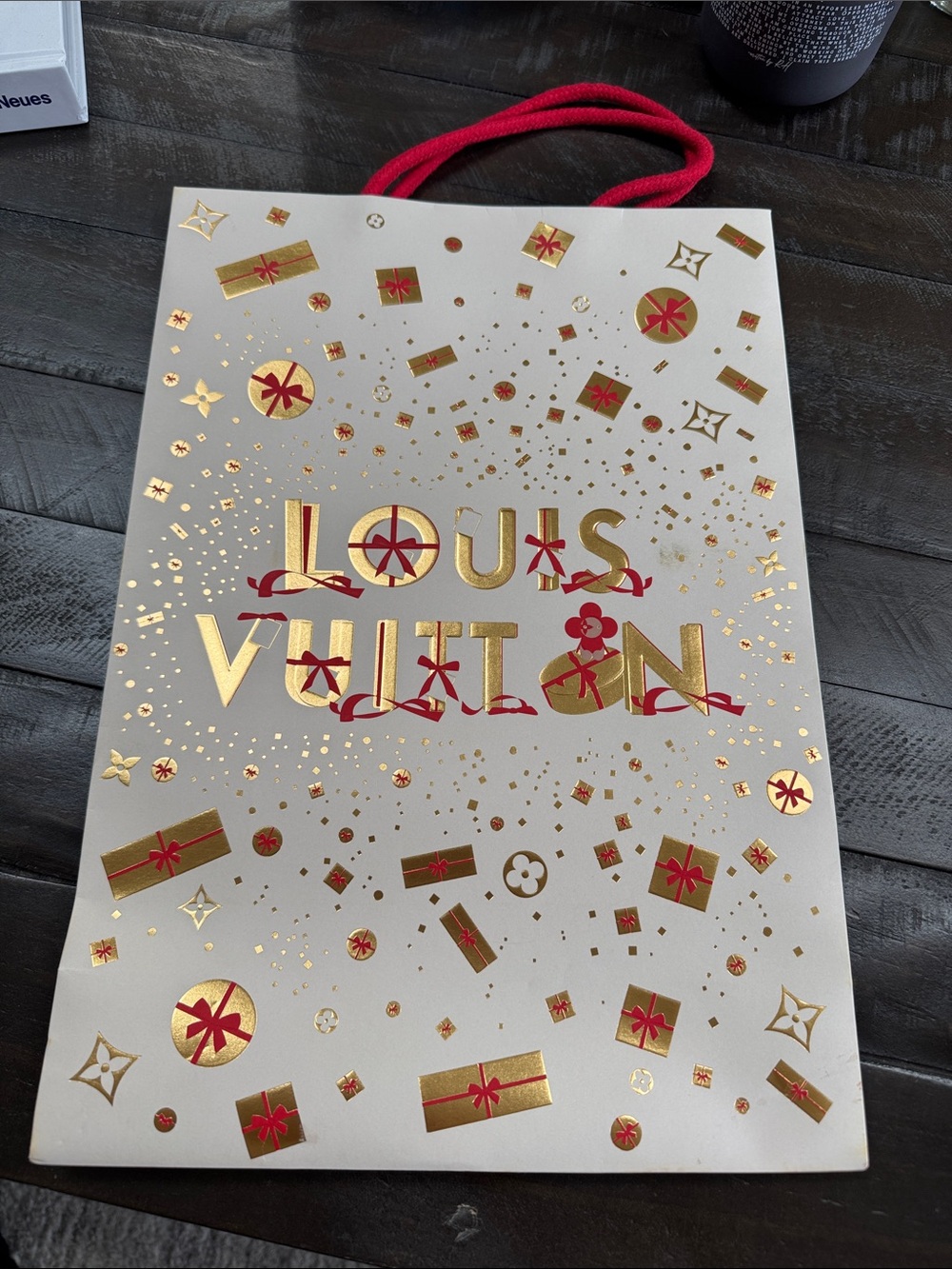 Louis Vuitton Gold and Red Festive Gift Bag